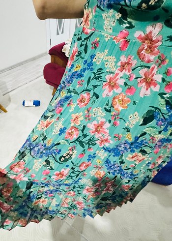 Çiçek Desenli V Yaka Bohem Midi Elbise - Görsel 4