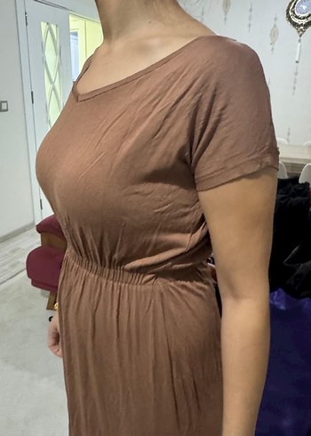 Bej Midi Salaş Elbise - Görsel 2