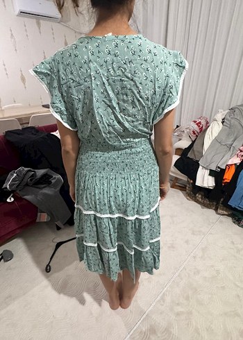 Yeşil Bohem V Yaka Midi Elbise - Görsel 2