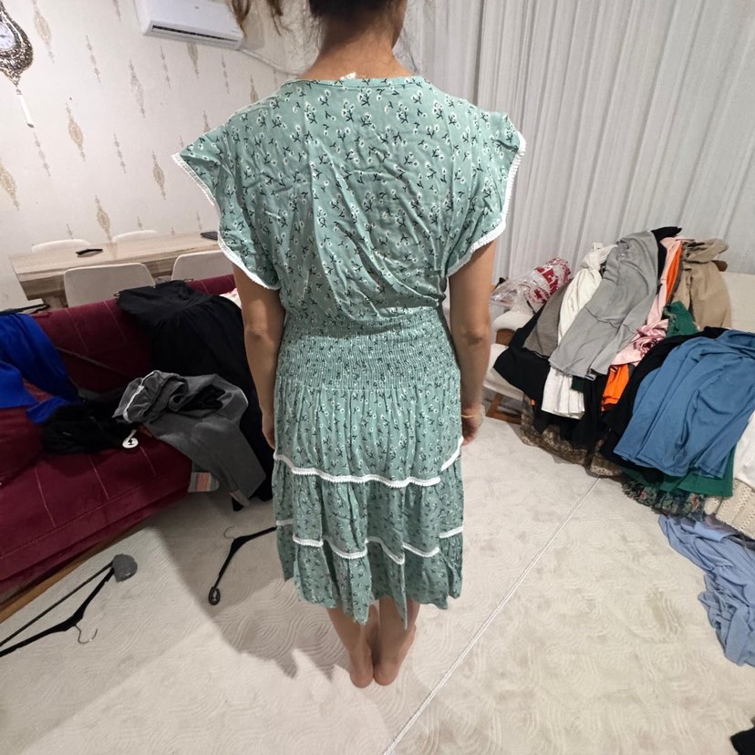 Yeşil Bohem V Yaka Midi Elbise - Görsel 2