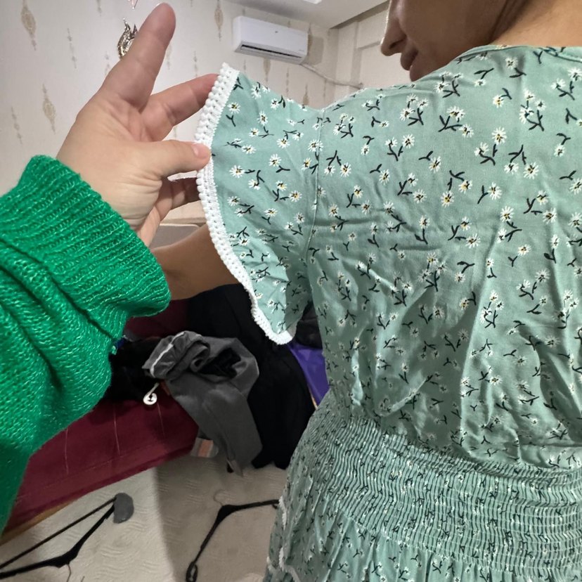 Yeşil Bohem V Yaka Midi Elbise - Görsel 3