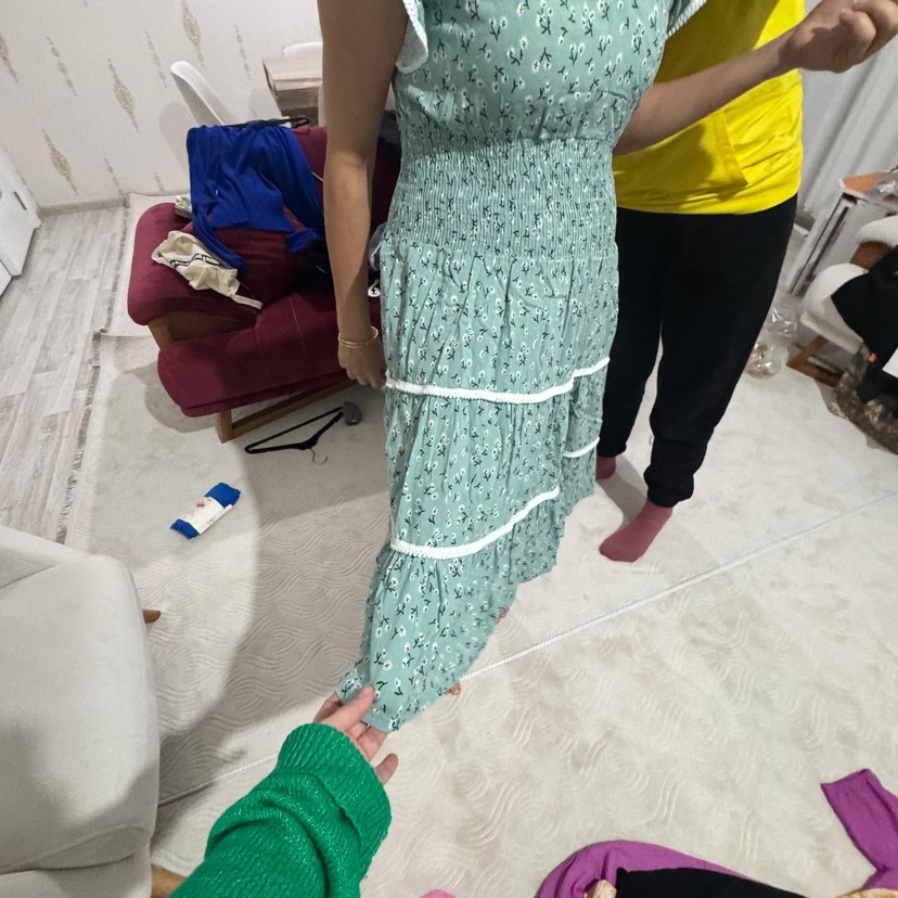 Yeşil Bohem V Yaka Midi Elbise - Görsel 4