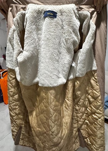 Bej Midi Kadın Ceket, Kürklü Kapüşonlu - Görsel 6