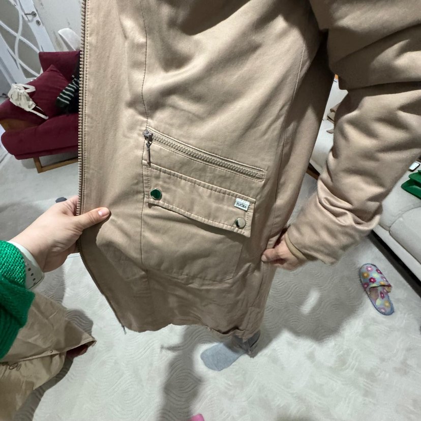 Bej Midi Kadın Ceket, Kürklü Kapüşonlu - Görsel 4