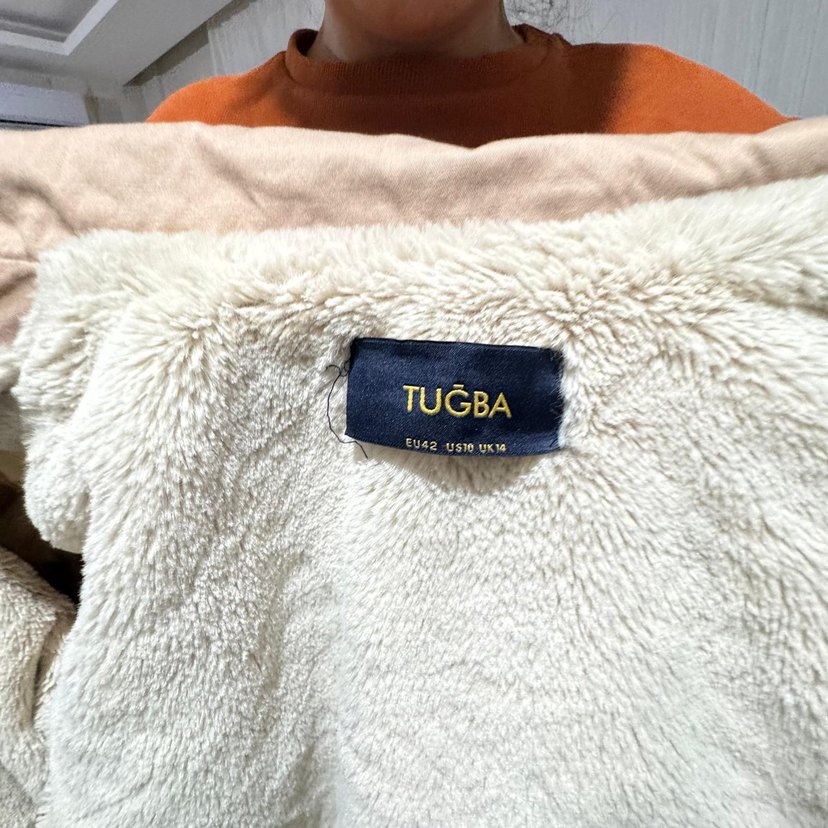 Bej Midi Kadın Ceket, Kürklü Kapüşonlu - Görsel 5