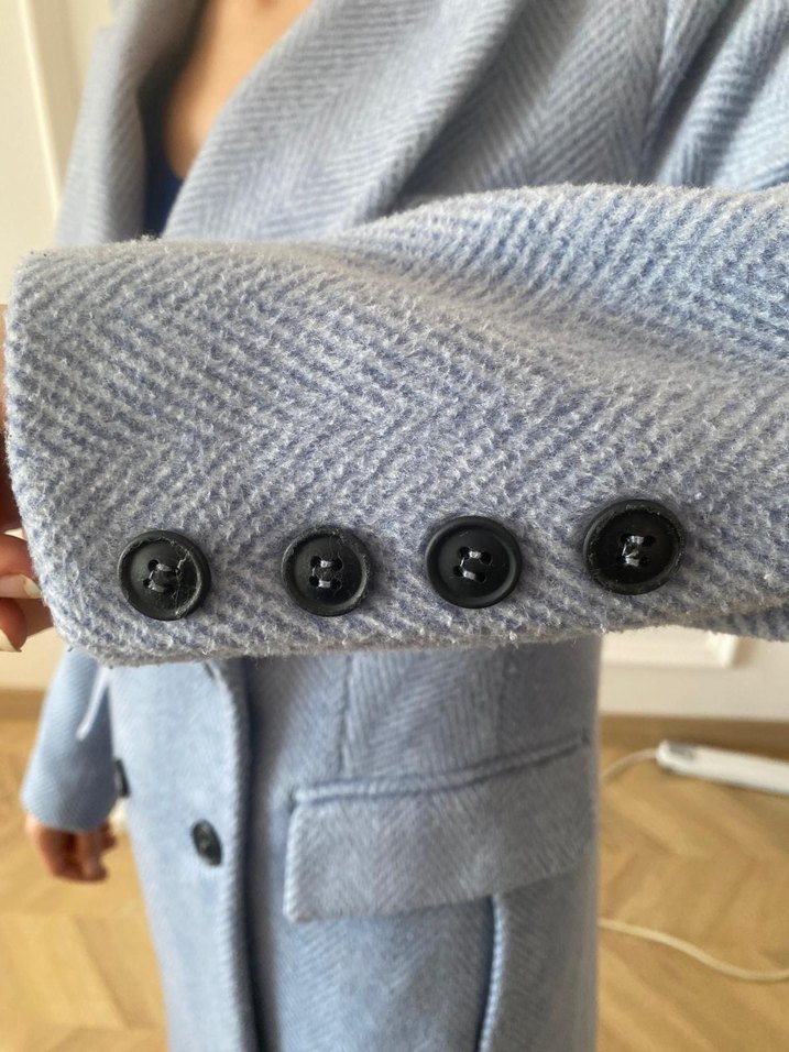 Çift Düğmeli Açık Mavi Kaban - Görsel 5