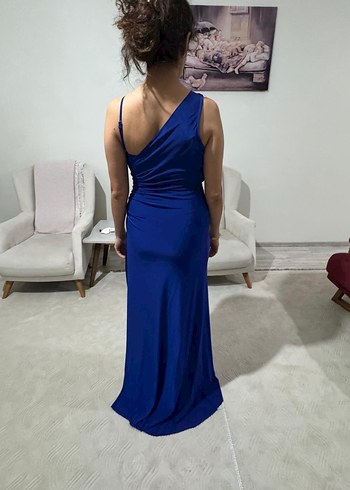 Mavi Drapeli Uzun Abiye Elbise - Görsel 3