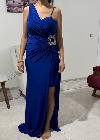 Mavi Drapeli Uzun Abiye Elbise - Görsel 4