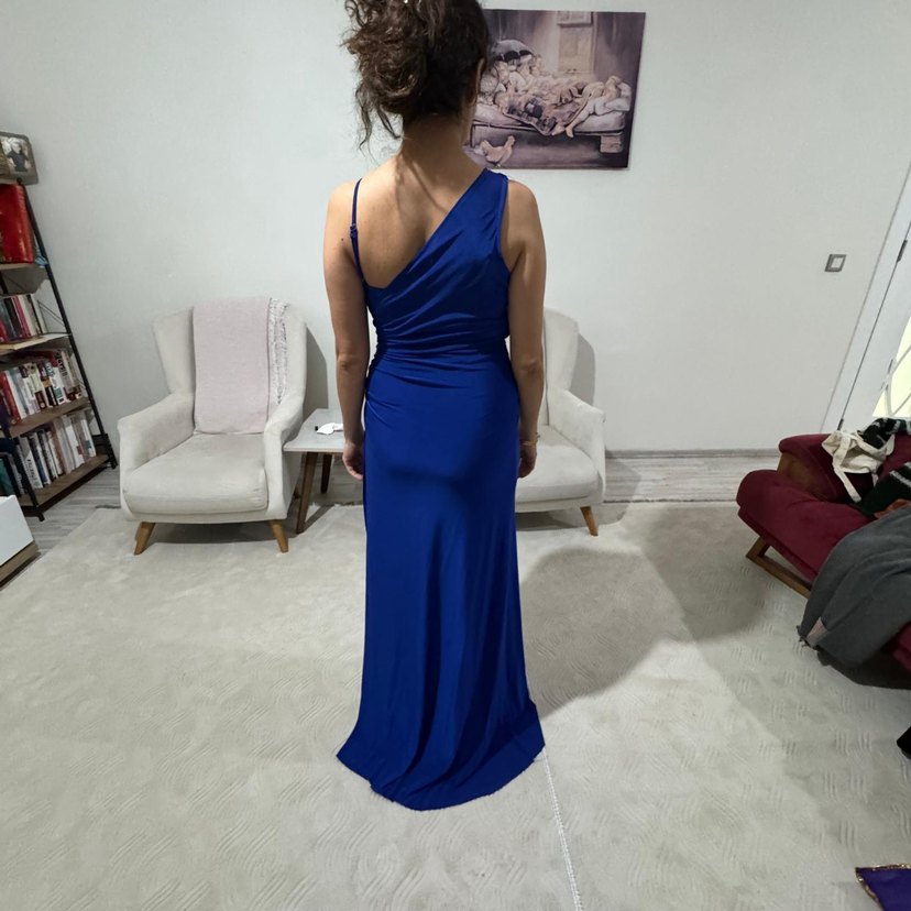 Mavi Drapeli Uzun Abiye Elbise - Görsel 3