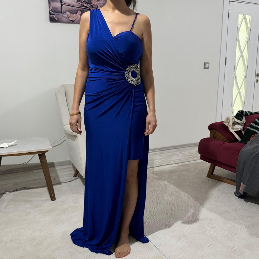 Mavi Drapeli Uzun Abiye Elbise - Görsel 4