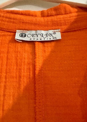 Düğmeli Turuncu Kolsuz Uzun Keten Elbise - Görsel 4