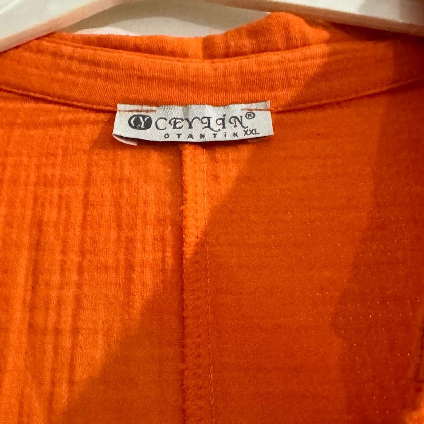 Düğmeli Turuncu Kolsuz Uzun Keten Elbise - Görsel 4