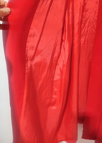 Kemerli Uzun Kırmızı Kadın Palto - Görsel 4