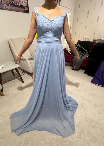 V Yaka Drapeli Midi Abiye Elbise 38/40 - Görsel 4