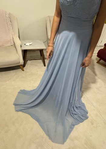 V Yaka Drapeli Midi Abiye Elbise 38/40 - Görsel 2