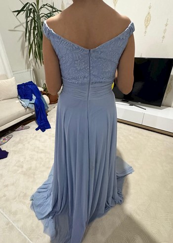 V Yaka Drapeli Midi Abiye Elbise 38/40 - Görsel 3