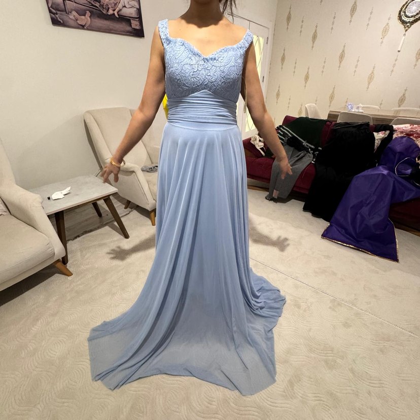 V Yaka Drapeli Midi Abiye Elbise 38/40 - Görsel 4