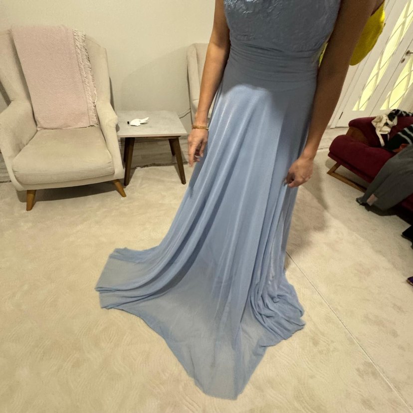 V Yaka Drapeli Midi Abiye Elbise 38/40 - Görsel 2