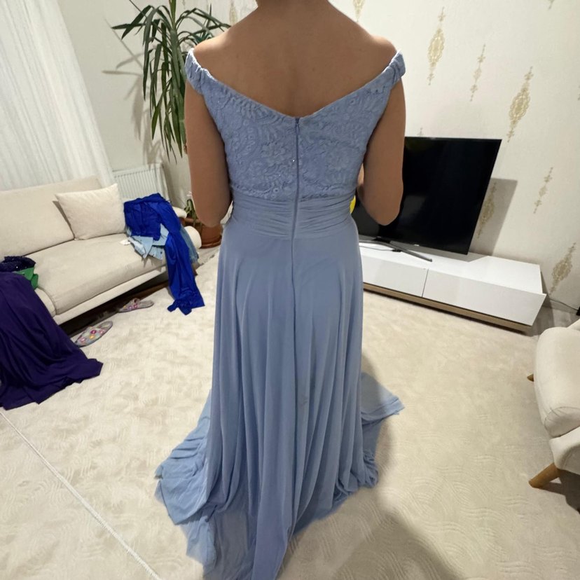 V Yaka Drapeli Midi Abiye Elbise 38/40 - Görsel 3