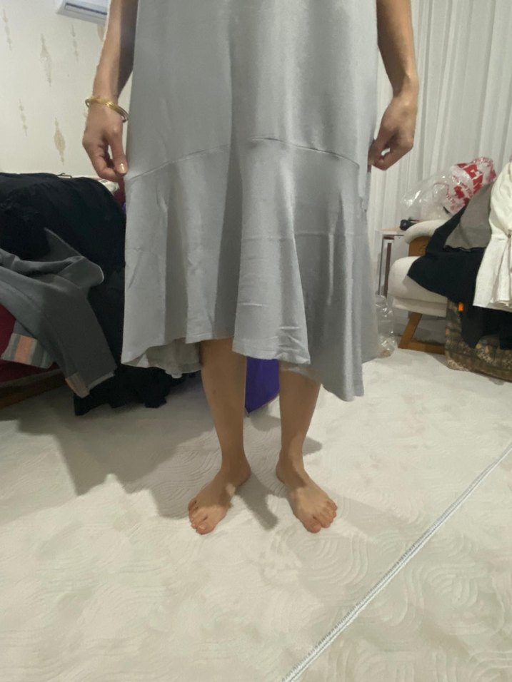 Gri Keten Salaş Midi Elbisesi - Görsel 3