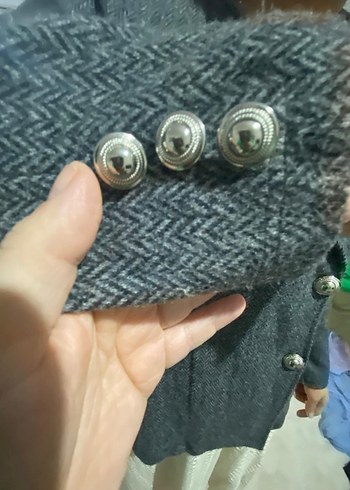 Düğmeli Gri Midi Yün Ceket - Görsel 7