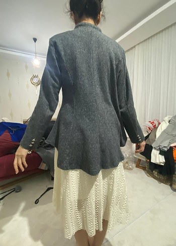 Düğmeli Gri Midi Yün Ceket - Görsel 6