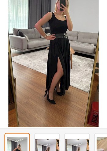 Kemerli Siyah Uzun Kadın Etek - Görsel 4