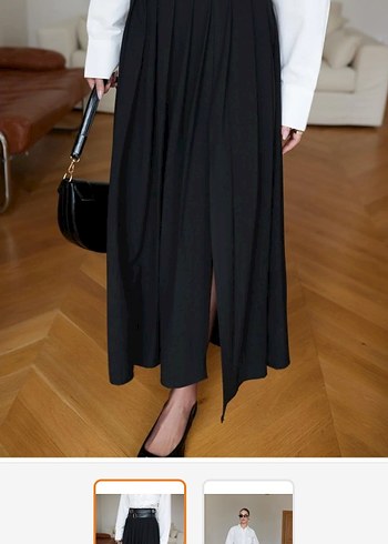 Kemerli Siyah Uzun Kadın Etek - Görsel 2