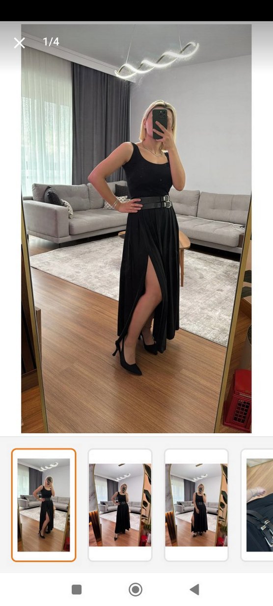 Kemerli Siyah Uzun Kadın Etek - Görsel 4