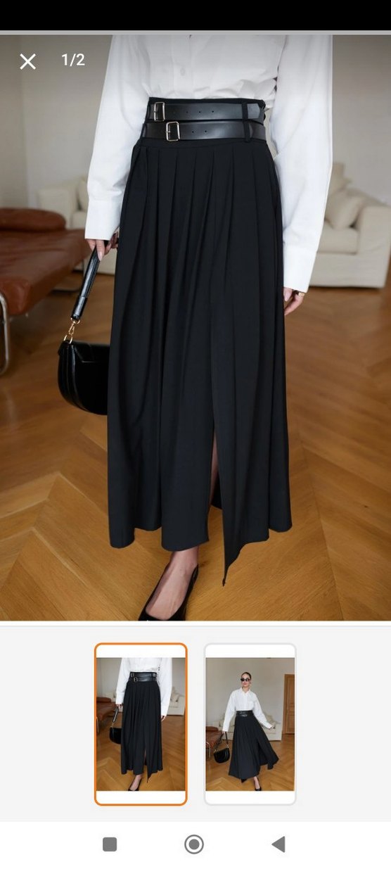 Kemerli Siyah Uzun Kadın Etek - Görsel 2