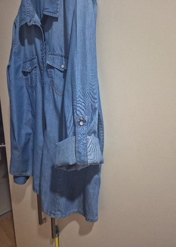xxl Beden mavi Renk Düğmeli Mavi Denim Kadın Gömlek