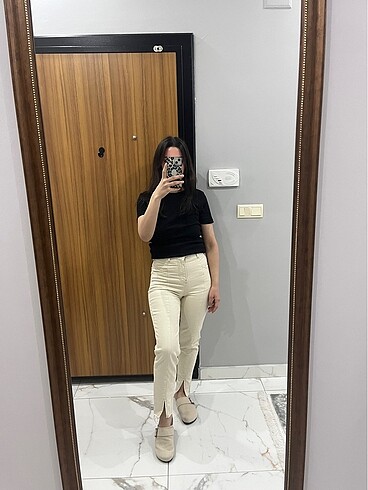 Dilvin Dilvin Ekru Önü Dikişli Pamuklu Jean Pantolon