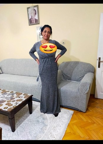 Mavi Drapeli V Yaka Midi Abiye Elbise - Görsel 7