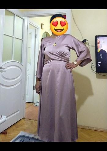 Mavi Drapeli V Yaka Midi Abiye Elbise - Görsel 8