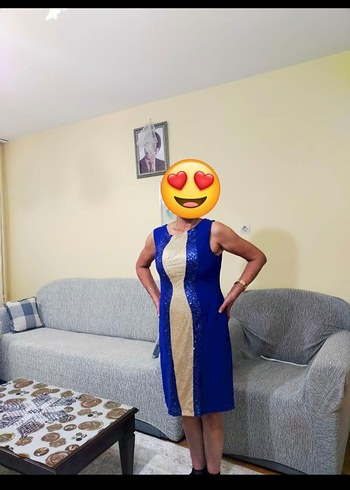 Mavi Drapeli V Yaka Midi Abiye Elbise - Görsel 6