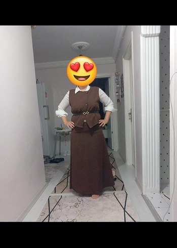 Kahverengi Kemerli Uzun Elbise - Görsel 2