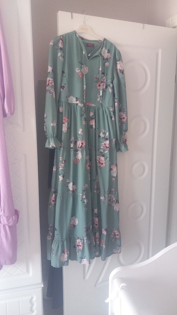 Bordo Uzun Bohem Fırfırlı Elbise - Görsel 4