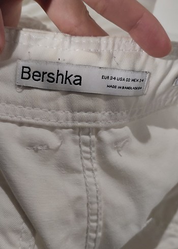 34 Beden Kadın Beyaz Keten Mini Bol Kesim Pantolon