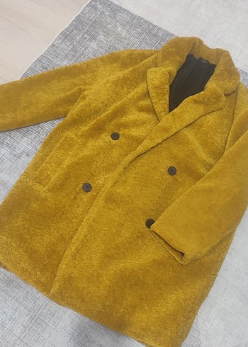 Sarı Düğmeli Midi Kadın Kaban - Görsel 2