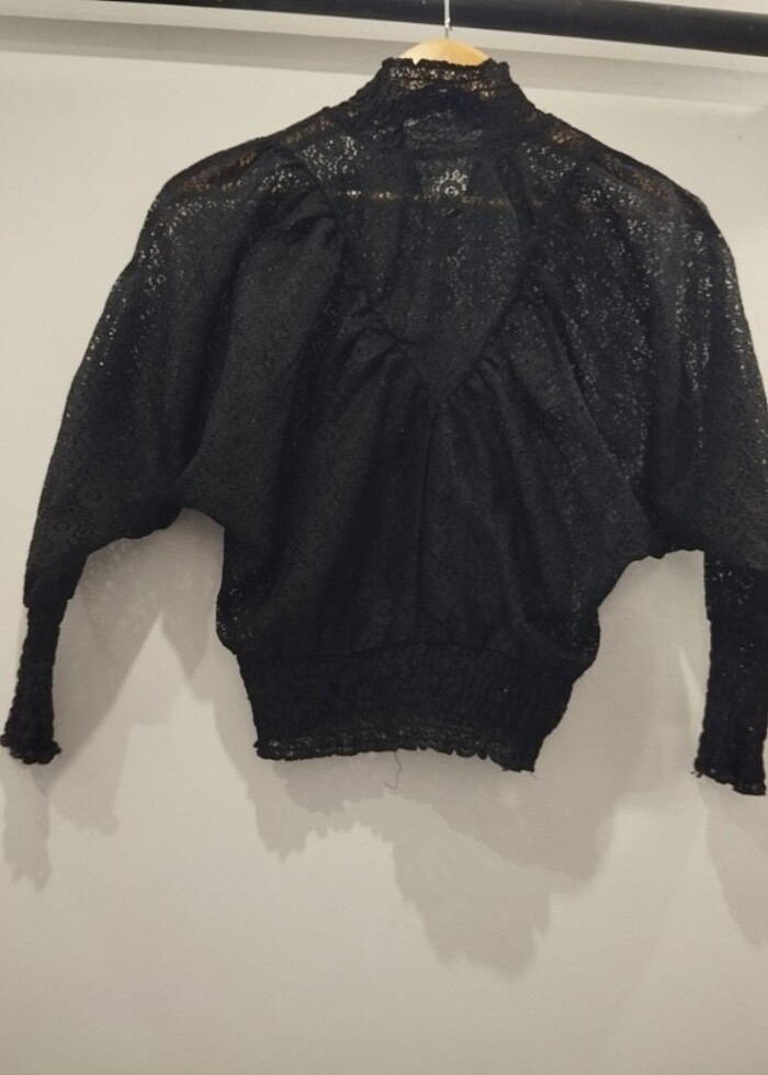 Transparan yarasa kol dantelli bluz - Görsel 5