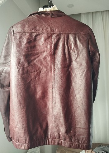 Bordo Vintage deri ceket - Görsel 4