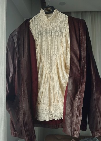 Bordo Vintage deri ceket - Görsel 3