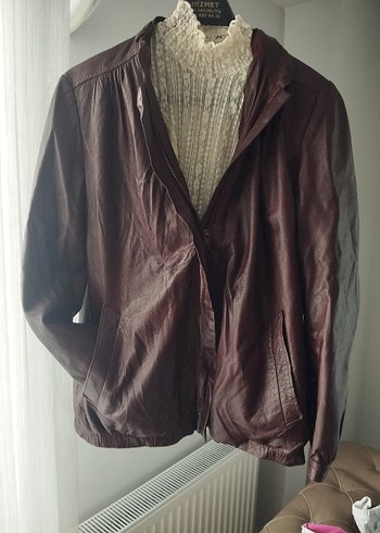 Bordo Vintage deri ceket - Görsel 5