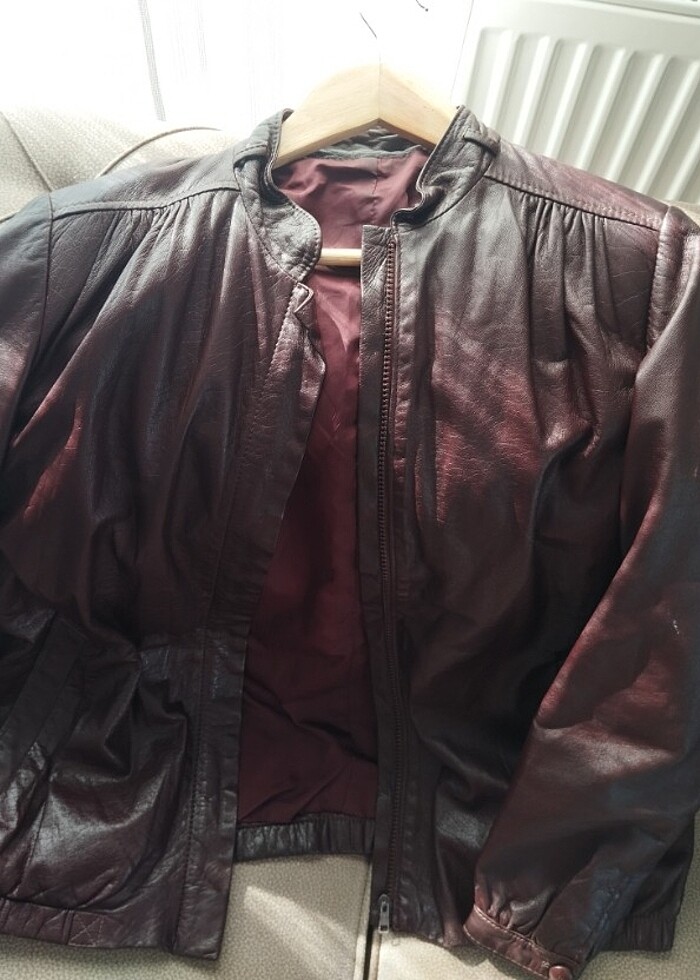 Bordo Vintage deri ceket - Görsel 2