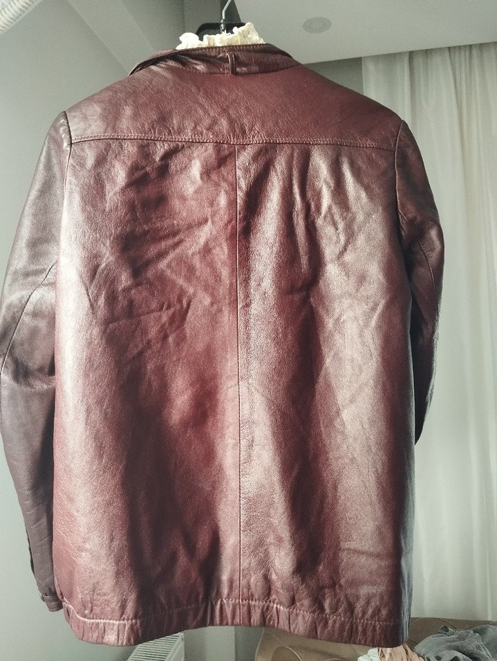 Bordo Vintage deri ceket - Görsel 4