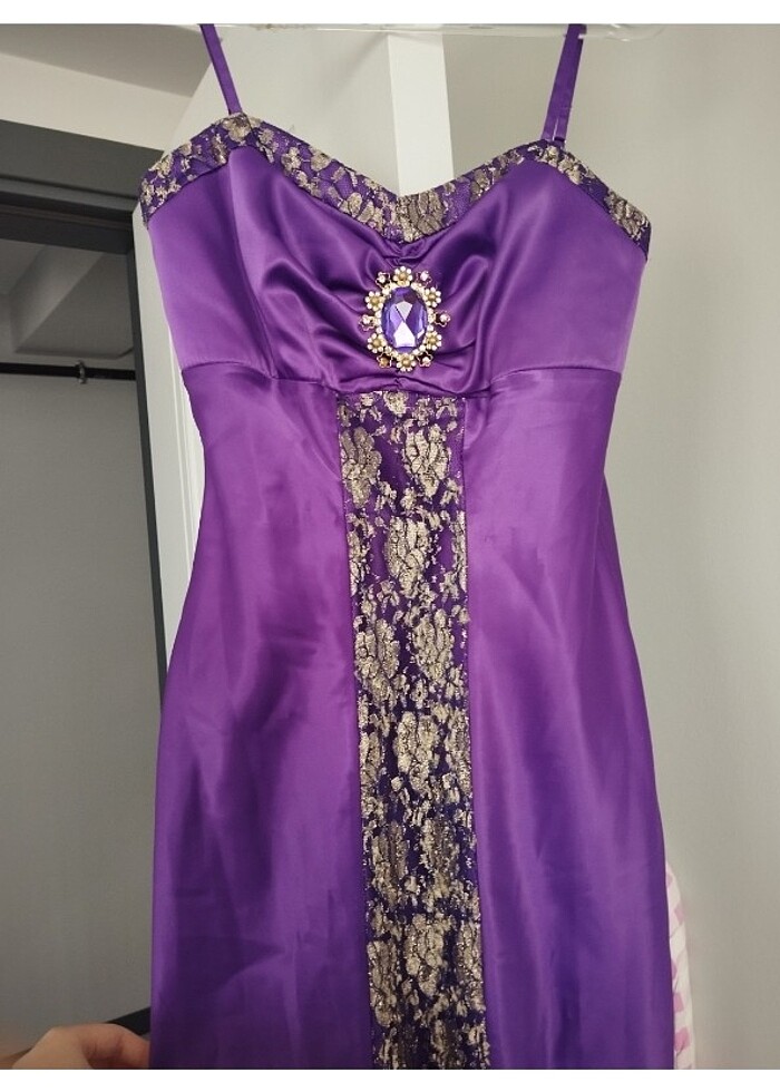Mor saten davet elbisesi - Görsel 2
