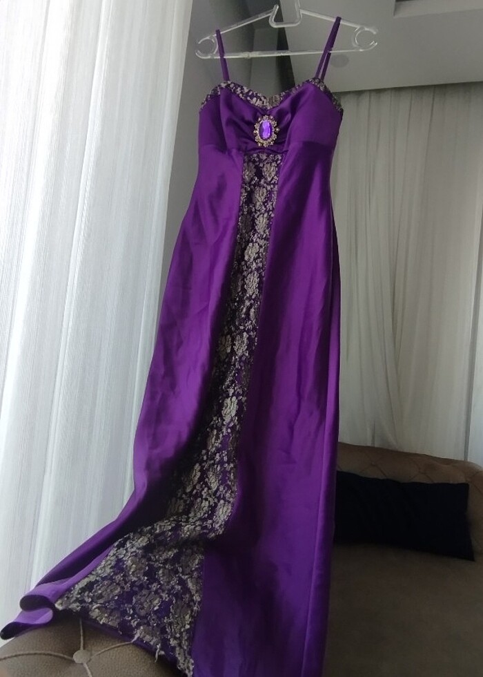Mor saten davet elbisesi - Görsel 5