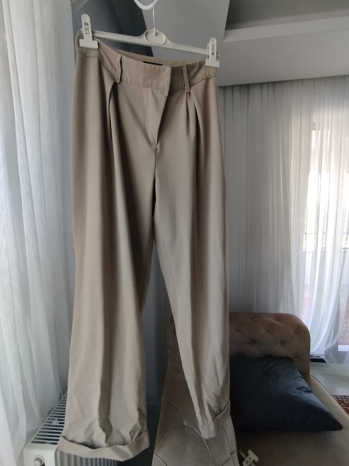 Bej Keten Pilili pantolon - Görsel 2