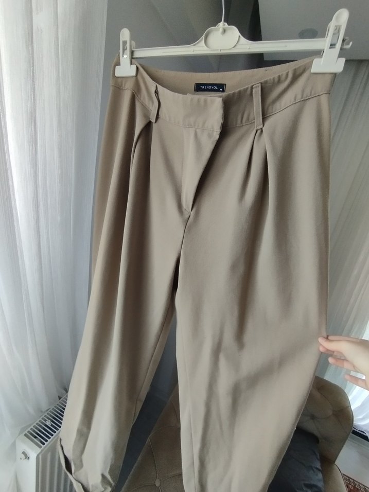 Bej Keten Pilili pantolon - Görsel 3