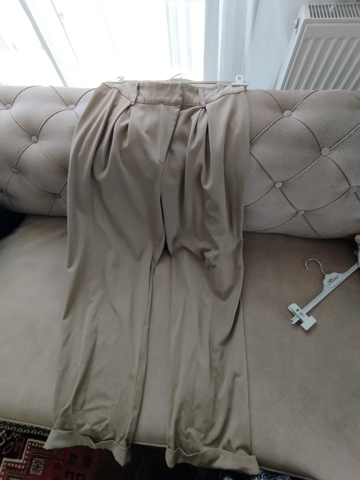 Bej Keten Pilili pantolon - Görsel 5